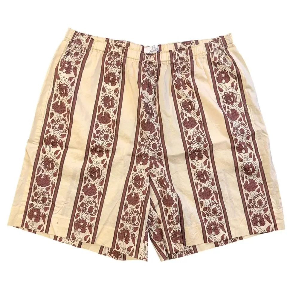 J Crew Block Print Floral Striped Lounge Shorts Elastic Waist Cream Brown M